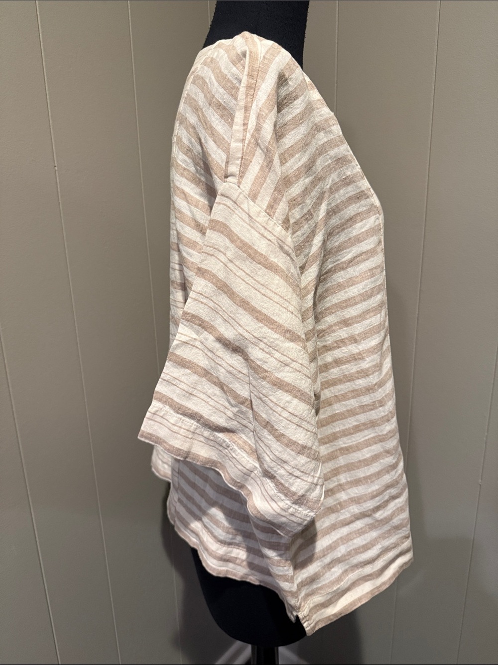 B44 Pure Jill Linen Women’s XS Casual Striped Scoop-Neck Tunic in Cream and Tan - Picture 2 of 8
